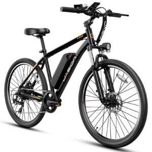 Jasion EB5 Electric Bike for Adults with Peak 750W Brushless Motor, 40Miles 20MPH Commuting Electric Mountain Bike with 360Wh Removable Battery, 7-Speed, 26" Tires and Front Fork Suspension